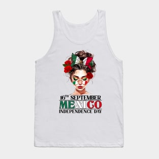 Messy Bun Mexican Flag Independence Day Tank Top